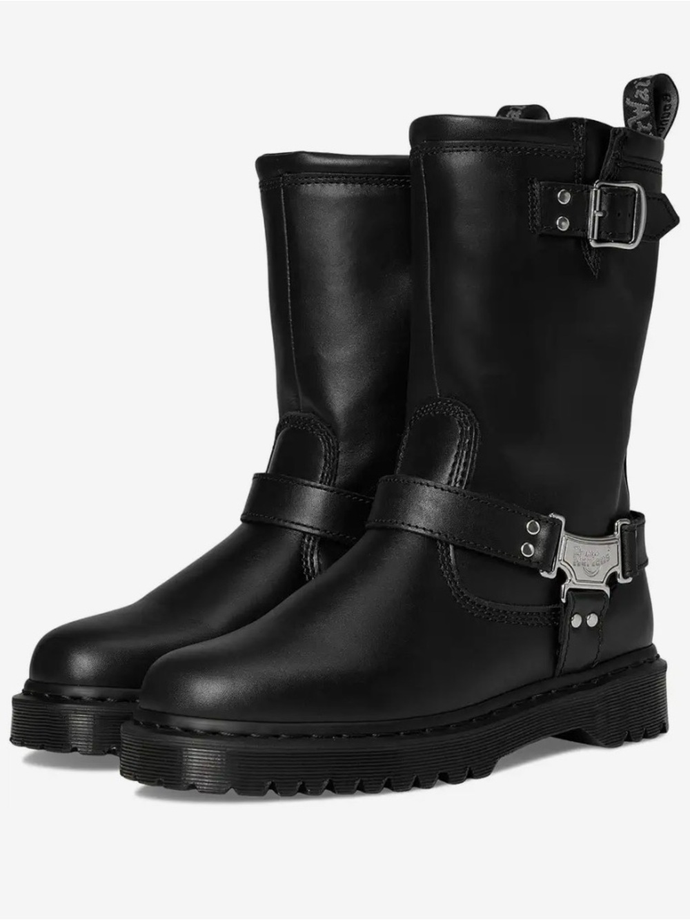 Dr. Martens Anistone Black Leather Harness Mid-Calf Boots